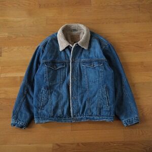 Arizona Jean Co Mens Sherpa Lined Denim Jacket Blue Trucker Style